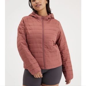 Girlfriend Collective Hooded Packable Puffer in Jam